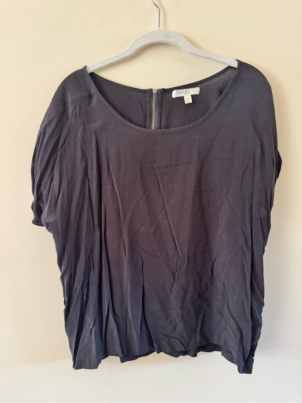 love, Fire Black Short Sleeve Scoop Neck Blouse